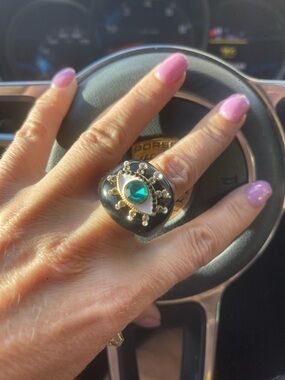 Kurt Geiger Evil Eye  Ring Black Enamel Crystal New | Designer Style NWT